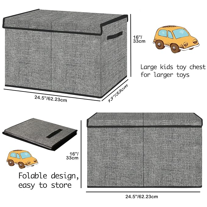 Pantryily Large Toy Storage Box Organizer, Collapsible Kids Toys Boxes Chest Container Bins with Lids & Handles for Livingroom, Playroom, Closet24.5"x13"x16"(Black)
