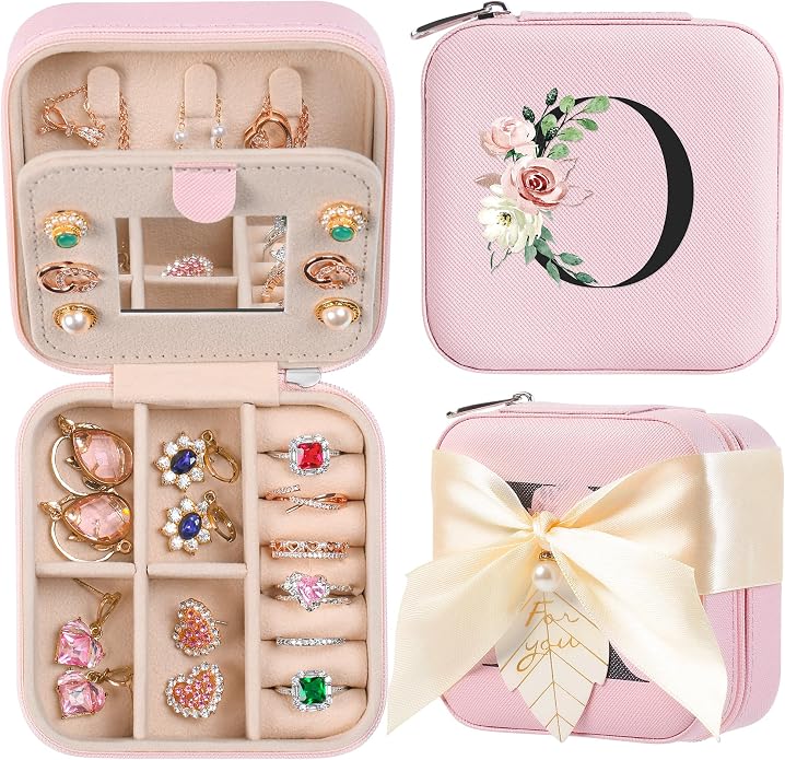 AYGXU Travel Jewelry Box for Women and Girls - Small Case With Initial A-Z - Teacher Gifts