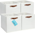 OrganiHaus 13x13 Cube Storage Bins, Set of 4 - Fabric Storage Cubes | Sturdy, holds its shape; odor-free; fits IKEA Kallax and Expedit; vegan leather handles