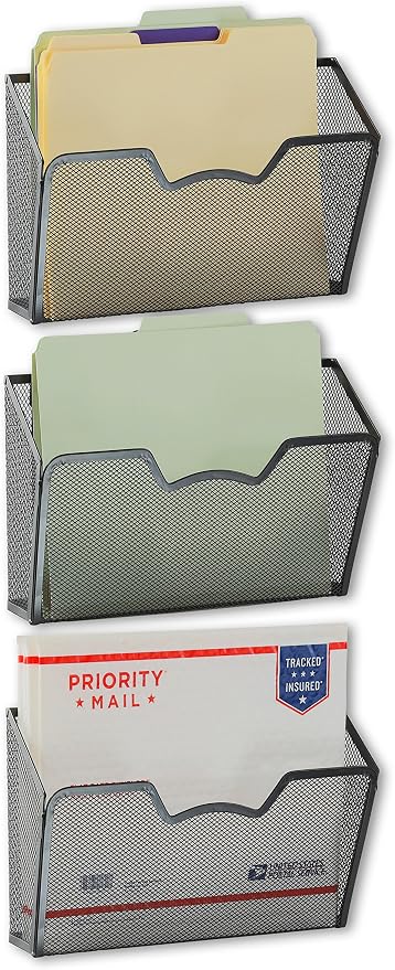 Simple Houseware Wall Mount Single Pocket File Organizer Holder, 3 Packs, Black