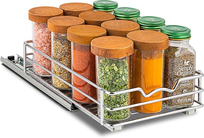 Pull Out Cabinet Organizer for Spices, Cans 6-1/2 "W x 10-1/2"D x 2-3/4”H | Heavy Duty with Lifetime Limited Warranty, Pull Out Spice Rack, Cabinet Pull Out Shelf for Cans, Dishes, Etc, Easy to Reach