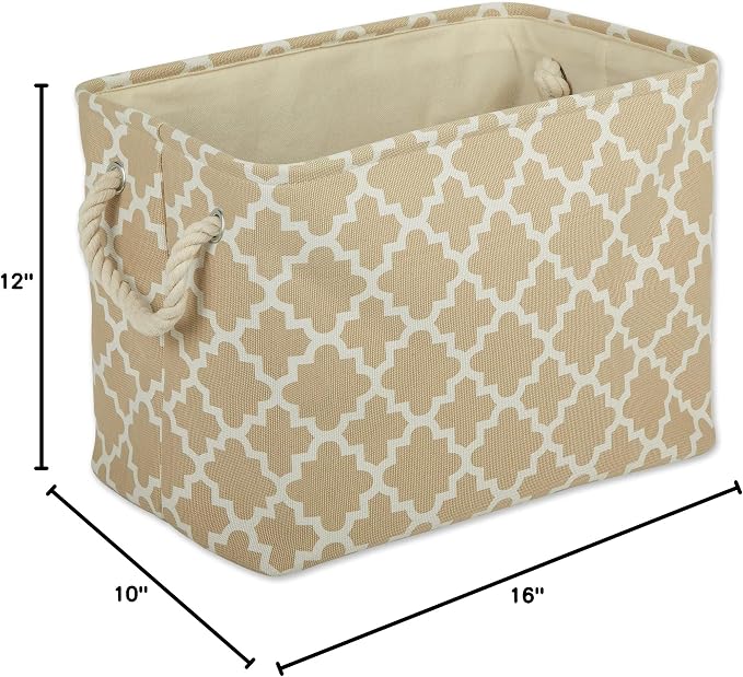 DII Polyester Container with Handles, Lattice Storage Bin, Medium, Vintage Linen