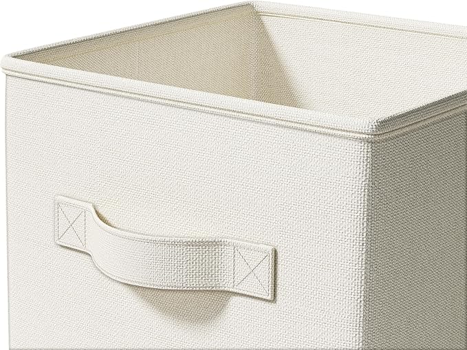 LayerSpace 4 Pack Foldable Fabric Closet Storage Bins, 11Inch Organizer Cubes with Handles, Linen Storage Boxes for Clothes, Toys, Books and Home Organization, White& Ivory