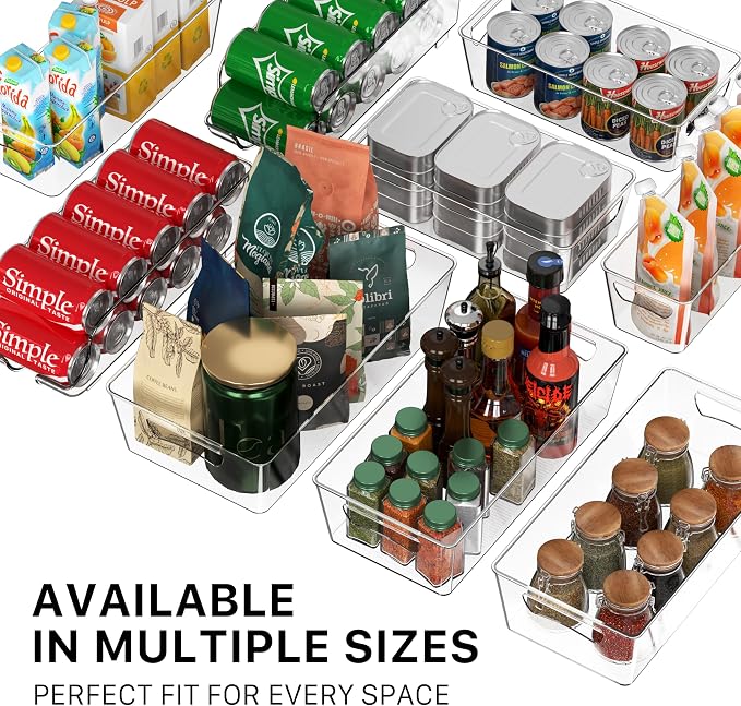 Simple Houseware 4 Pcs Kitchen Clear Bin Storage Organizer, 15" x 8" x 3.75"