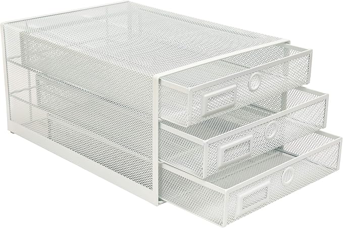 Exerz Paper Sorter 3 Drawer Wire Mesh A4 / Desk Multifunctional Desk Organiser/Multi-Layer Letter Tray - for Documents, Magazines, Notebooks and Letter (White)