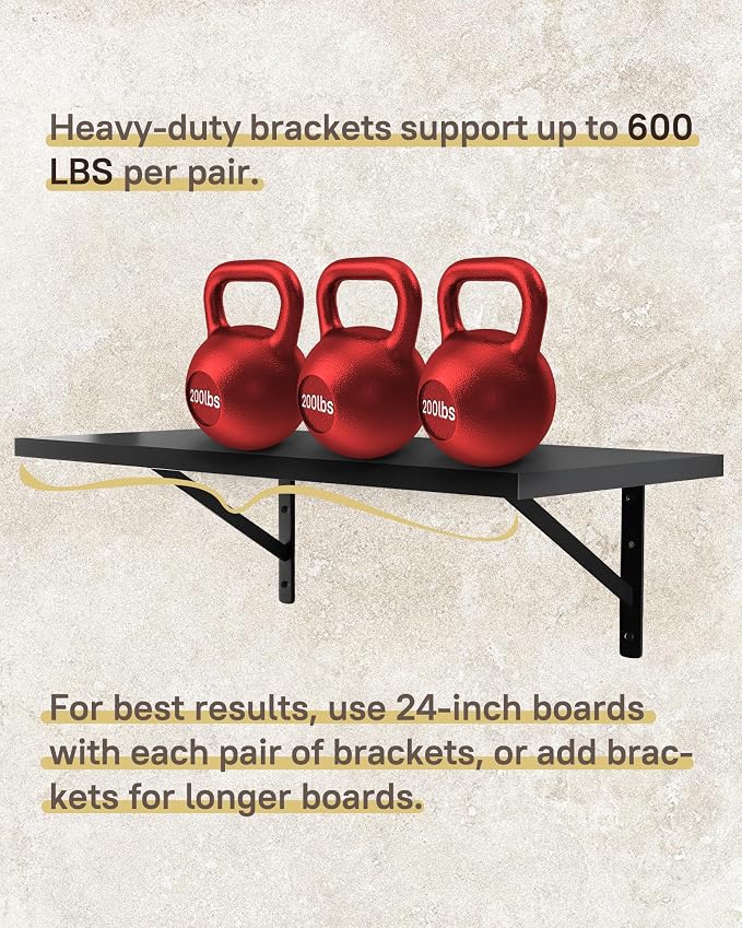 HOME MASTER HARDWARE 12 inch x 8 inch Heavy Duty Shelf Brackets, Load Capacity: 600lb, Black Metal 90 Degree Supports for Shelves 10-Pack, Wall Mounted L Bracket for Floating Shelving with Screws