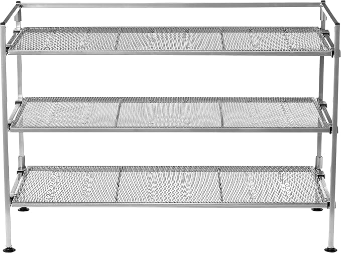 Seville Classics Multi Level Shoe Rack Sturdy Freestanding Shelf for Bedroom, Closet, Entryway, Stackable Durable Metal Home Storage, 3-Tier, 12-Pair Mesh, Satin Pewter Mesh 1 Piece