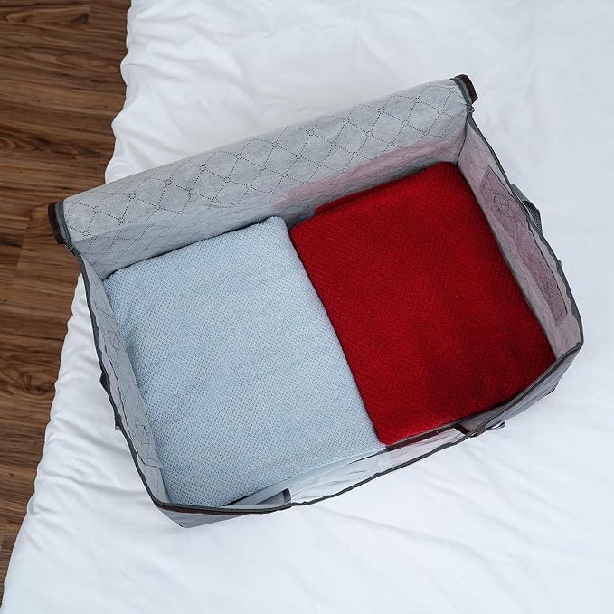 VENO 3 Pack Extra Large Clothes Storage Bag Organizer with Reinforced Handle Thick Fabric for Comforters, Blankets, Bedding, Foldable with Sturdy Zipper, Clear Window, Grey, Reusable (24 Gallon)