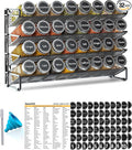 SpaceAid Spice Rack Organizer with 32 Spice Jars, 386 Spice Labels, Chalk Marker and Funnel Set for Cabinet, Countertop, Pantry, Cupboard or Door & Wall Mount - 32 Jars, 15.3" W × 10.8" H, Black