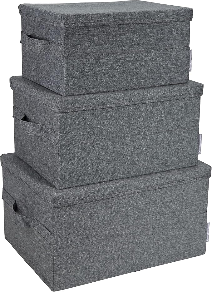 Bigso Box of Sweden Soft Foldable Polyester Storage Box with Lid & Handles for Closets and Rooms - Collapsible Organizer for Clothes and More - 10.2in x 13.8in x 7.5in - Small - Grey