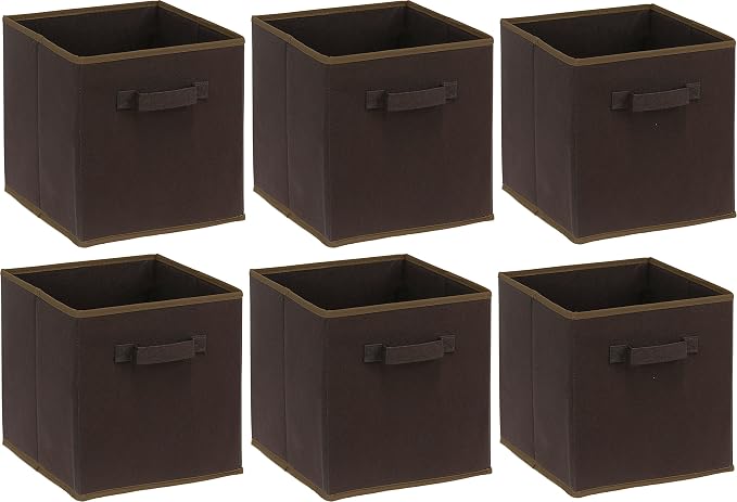 Simple Houseware Foldable Cube Storage Bins, 11-Inch Brown, 6-Pack Fabric Cubes Organizer for Closet or Shelves