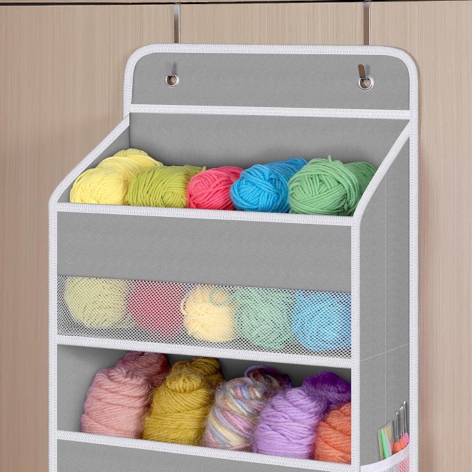Univivi Hanging Storage Organizer Nursery Closet Cabinet Baby Storage with 5 Large Compartments 6 Side Pockets for Cosmetics, Toys and Sundries (Grey)