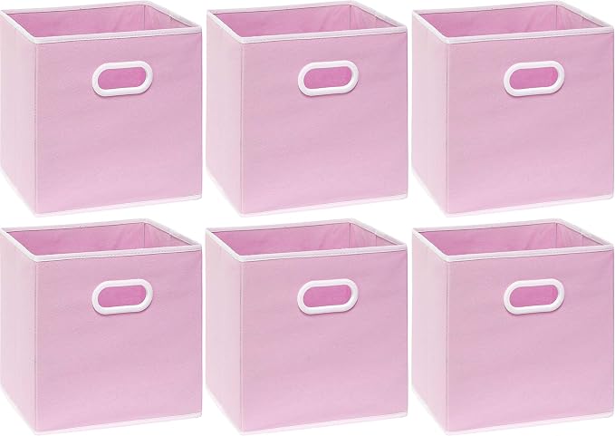 Simple Houseware Foldable Cube Storage Bins with Handles, 11-Inch, Pink, 6-Pack, Fabric Cubes Organizer for Closet or Shelves