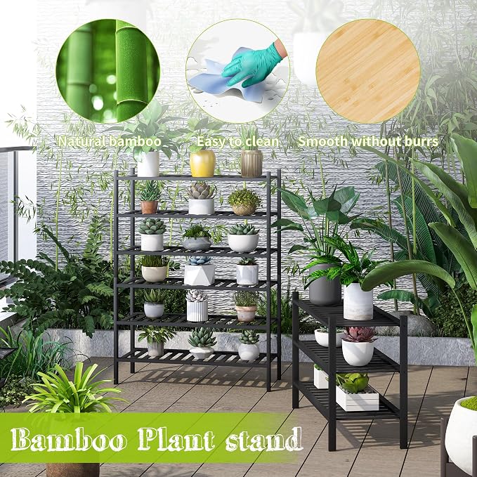 BMOSU 3-Tier Bamboo Extended Shoe Rack Premium Stackable Shoe Shelf Storage Organizer for Hallway Closet Living Room Entryway Organizer (Black Bamboo)