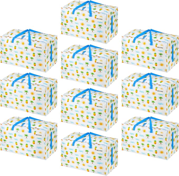 VENO 10 Pack Extra Large Heavy Duty Moving Bags with Wide Opening & Reinforced Handles, Reusable Storage Tote Bags with Strong Zippers for Clothes, College Dorm Essentials & Moving Supplies