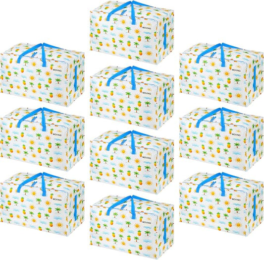 VENO 10 Pack Extra Large Heavy Duty Moving Bags with Wide Opening & Reinforced Handles, Reusable Storage Tote Bags with Strong Zippers for Clothes, College Dorm Essentials & Moving Supplies