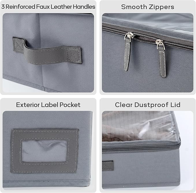 10" High Capacity Under Bed Storage Bins (3-Pack, Grey), Deep 600D Heavy Duty Oxford Fabric Storage Box for King Size Comforters, Pillows & Large Blankets