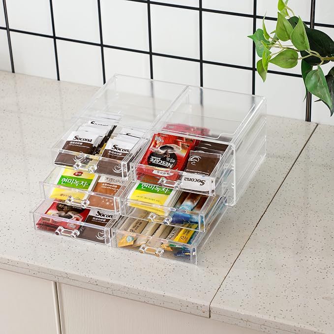 Desktop Storage drawers,Rectangular Desktop Drawers,Plastic Makeup Storage,Containers Bins With Drawers Desk Organization Pull Out Small craft Storage Case Box Cube,Pack of 1 (Clear, 6 Drawers)