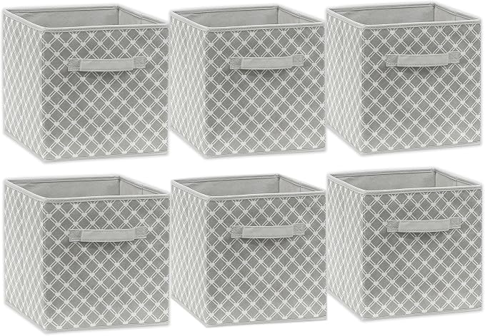 Simple Houseware 11-Inch Foldable Cube Storage Organizer Bin, Geometric Grey, 6 Pack