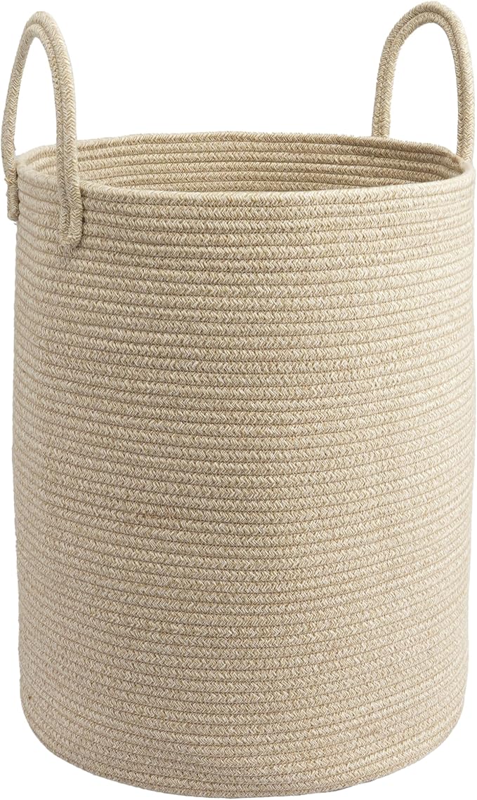 Woven Cotton Rope Laundry basket-15”X20” Laundry Hamper-Rope Storage Basket for Dirty Clothes, Toys and Blankets Perfect for Bathroom, Baby nursery and Living Room Storage (oatmeal)