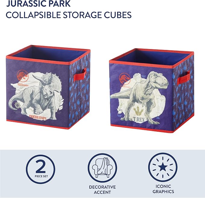 Idea Nuova Jurassic World Set of Two Spacious Collpasible Storage Cubes, 10"x10"