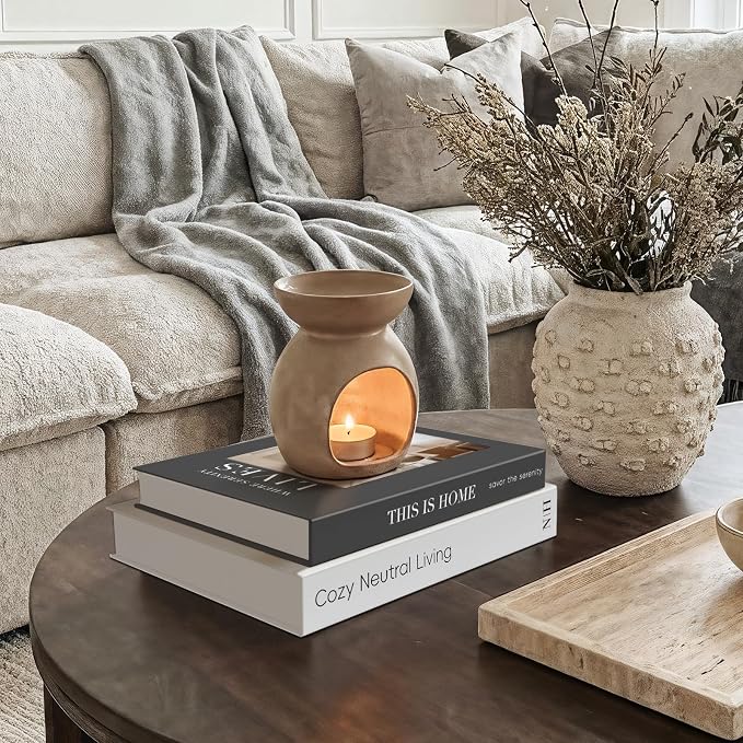 Decorative Books for Neutral Home, Fake Books Storage Boxes for Decoration | Set of 2 Coffee Table Books with Hidden Storage, Stackable Photo Keepsake Box for Living Room Bookshelf Decor, Gray