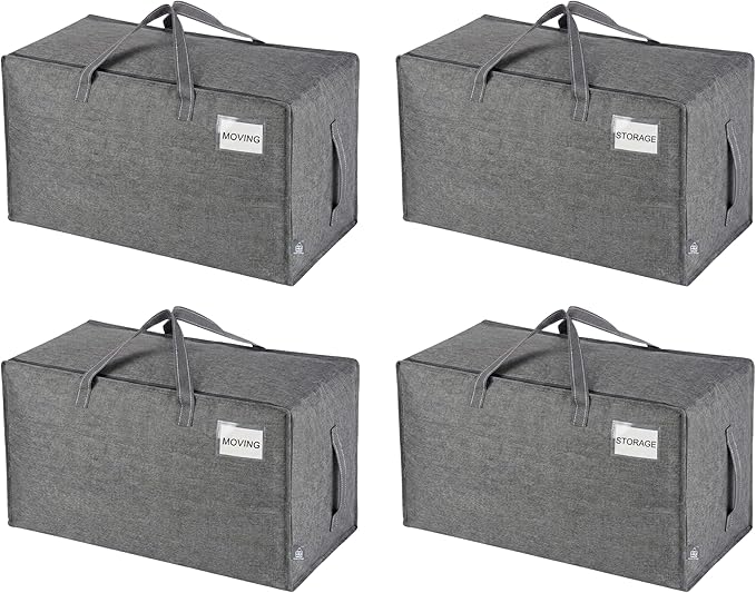 VENO 4 Pack Extra Large Heavy Duty Moving Bags with Wide Opening & Reinforced Handles, Reusable Storage Tote Bags with Strong Zippers for Clothes, College Dorm Essentials & Moving Supplies