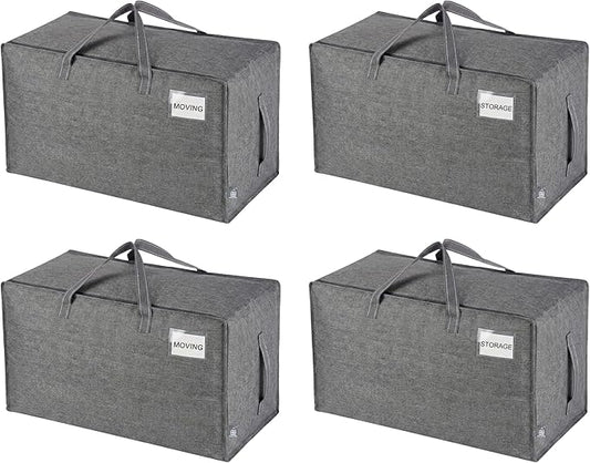 VENO 4 Pack Extra Large Heavy Duty Moving Bags with Wide Opening & Reinforced Handles, Reusable Storage Tote Bags with Strong Zippers for Clothes, College Dorm Essentials & Moving Supplies