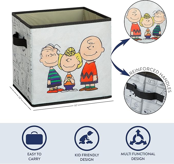 Idea Nuova Storage Cubes for Kids,2 Pack Collapsible Fabric Bins with Handles, Organizer Boxes for Bedroom, Playroom & Nursery,Peanuts