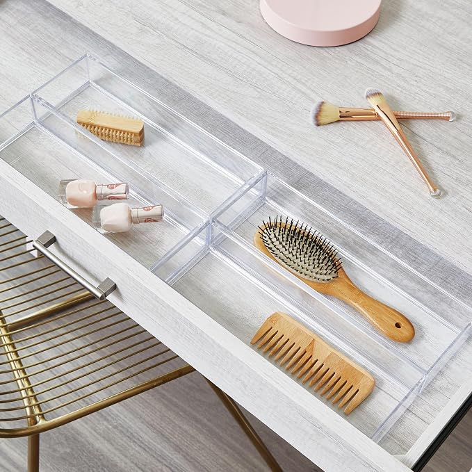 iDesign Plastic Makeup Drawer Organizer Tray, Set of 6, Clear | Vanity Organizer, Desk Drawer Organizer