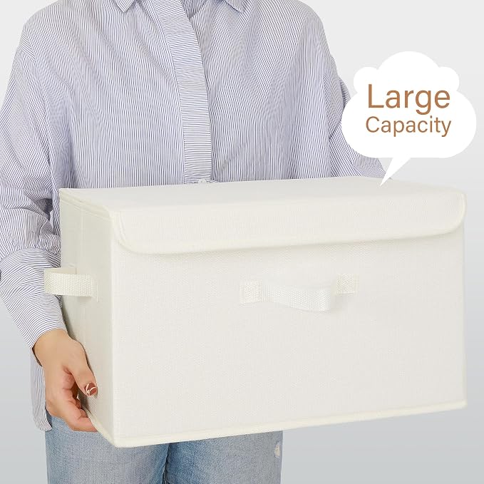 GRANNY SAYS Storage Bins with Lids, Fabric Storage Boxes, Closet Organizers and Storage, Storage Baskets for Shelves, Toy Box, Ivory White, 2-Pack