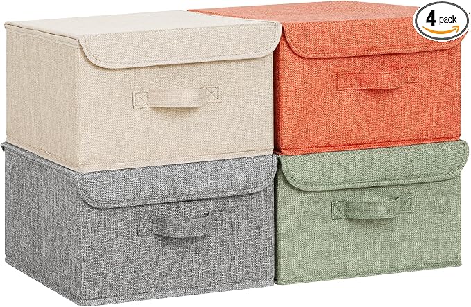 GRANNY SAYS Storage Bins with Lids, Decorative Storage Boxes, Shelf Baskets, Closet Storage Bins for Clothing, Collapsible Storage and Organization, Mixed Color Storage Bins, 4-Pack