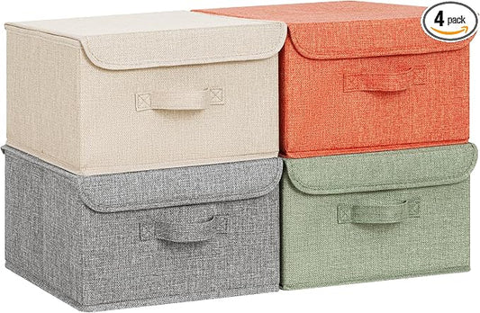GRANNY SAYS Storage Bins with Lids, Decorative Storage Boxes, Shelf Baskets, Closet Storage Bins for Clothing, Collapsible Storage and Organization, Mixed Color Storage Bins, 4-Pack