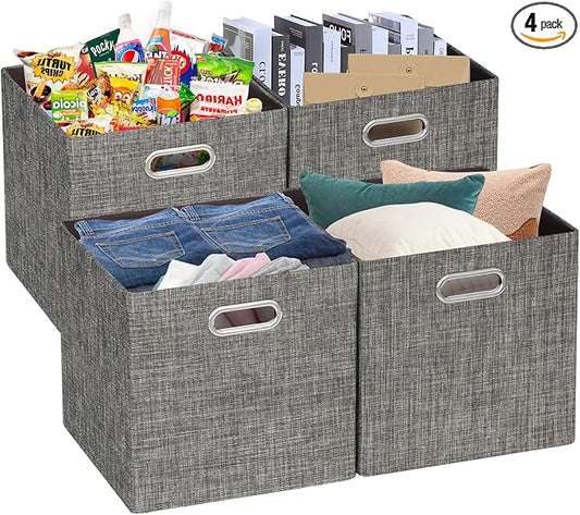 Posprica Storage Basket Bins,13×13 Foldable Storage Boxes Containers for Closet Organizer Shelf Cabinet Bookcase,Thick Fabric Drawer with Shimmer,4pcs,Brown