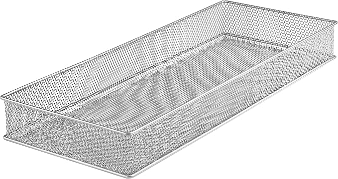 YBM HOME Silver Mesh Drawer Cabinet and or Shelf Organizer Bins, School Supply Holder Office Desktop Organizer Basket 1611s (1, 6x15x2 Inch)