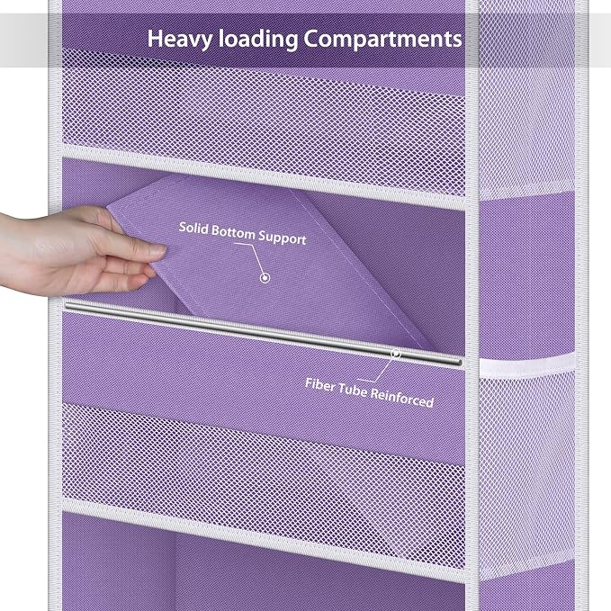 Univivi 5-Shelf Over The Door Hanging Organizer, Back of Door Organizer With 5 Compartments 6 Side Pockets for Baby Bedroom and Bathroom Storage (Purple)