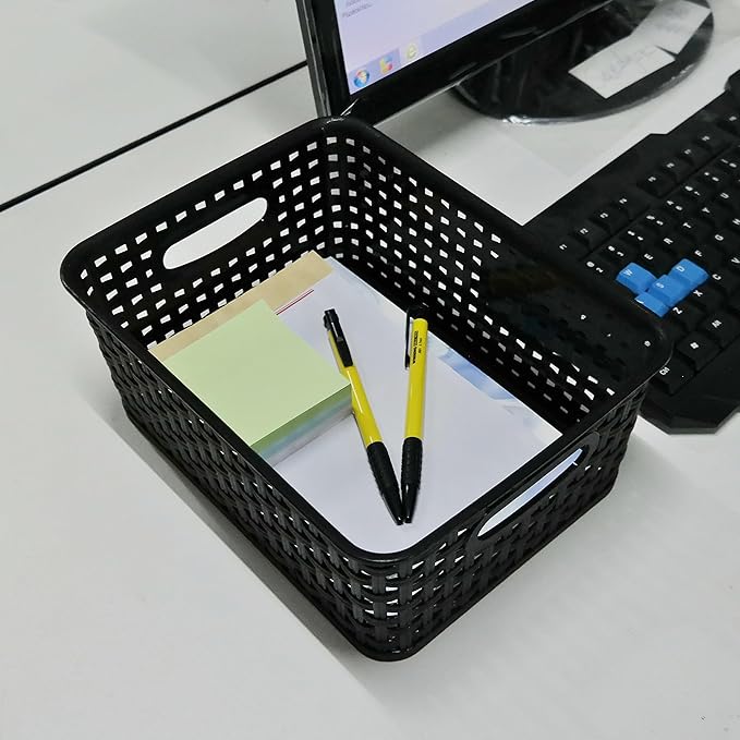 Morcte Black Plastic Storage Basket Bins Organizer, 4-Pack