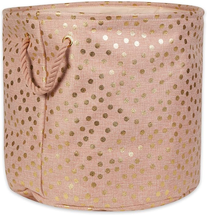 DII Polyester Storage Bin Gold Metallic Collection Collapsible with Handles Large Round Millennial Pink