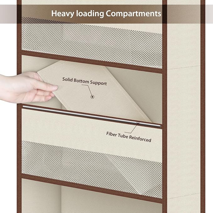 Univivi 6-Shelf Over Door Hanging Organizer Fabric Baby Door Storage with 5 Large Pockets and 3 Small PVC Pockets Wall Mount Hanging Storage Organizers for Baby Essential (Beige)