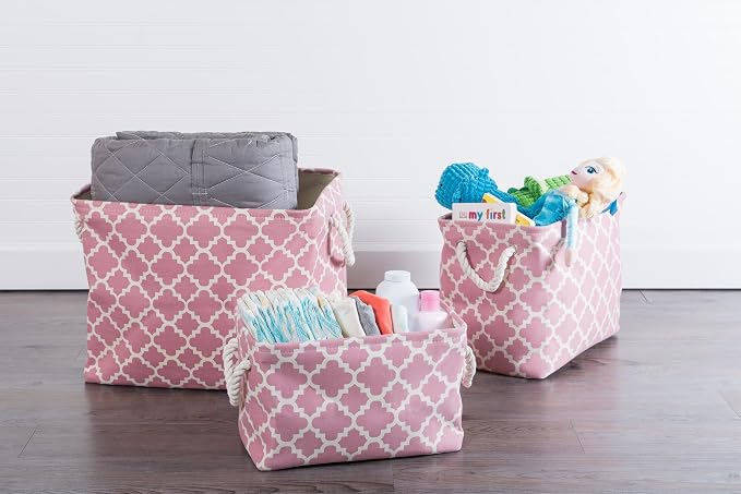 DII Polyester Container with Handles, Lattice Storage Bin, Medium, Rose