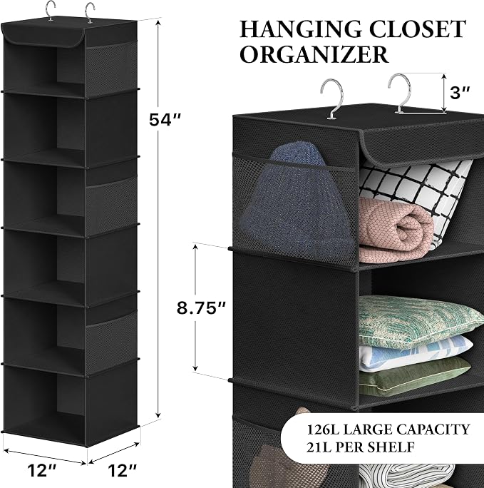 Simple Houseware 6 Shelf Hanging Closet Organizer, Black
