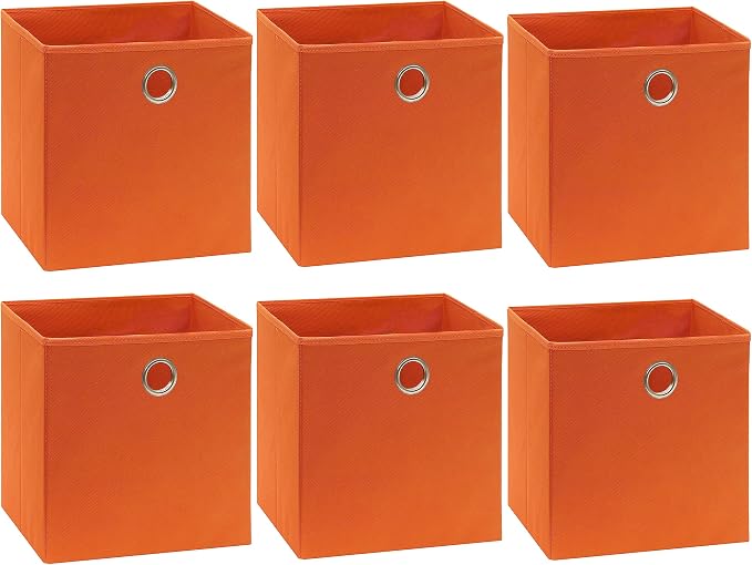 Simple Houseware Foldable Cube Storage Bins with Handles, 11-Inch, Orange, 6-Pack, Fabric Cubes Organizer for Closet or Shelves