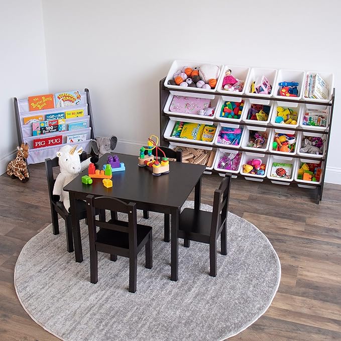 Humble Crew Kids Bookshelf, 4-Tier Front-Facing Book Display Organizer, Montessori Toddler Bookcase for Playroom, Bedroom & Reading Corner, Espresso Wood/White