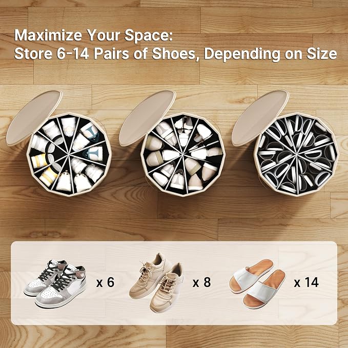 Vailando Shoe Organizer for Closet - Cylindrical Shoe Storage Organizer with Adjustable Dividers for Closet, Foldable Shoe Storage Box, Blush Pink, 2-Pack, Large
