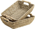 StorageWorks Hand-Woven Jumbo Storage Baskets with Wooden Handles, Seagrass Wicker Baskets for Organizing, 2-Pack