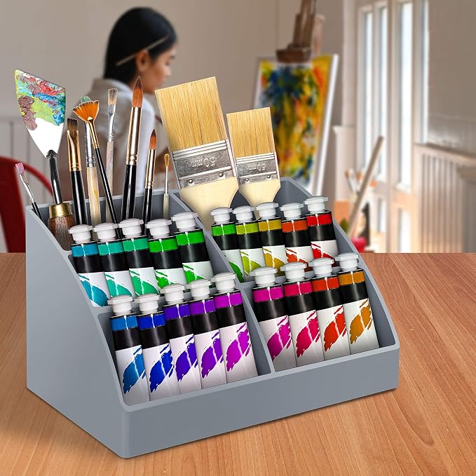 Acrimet Desktop Organizer - Easy Organizer Caddy Holder for Office, Home and School use (Plastic) (Silver Color)