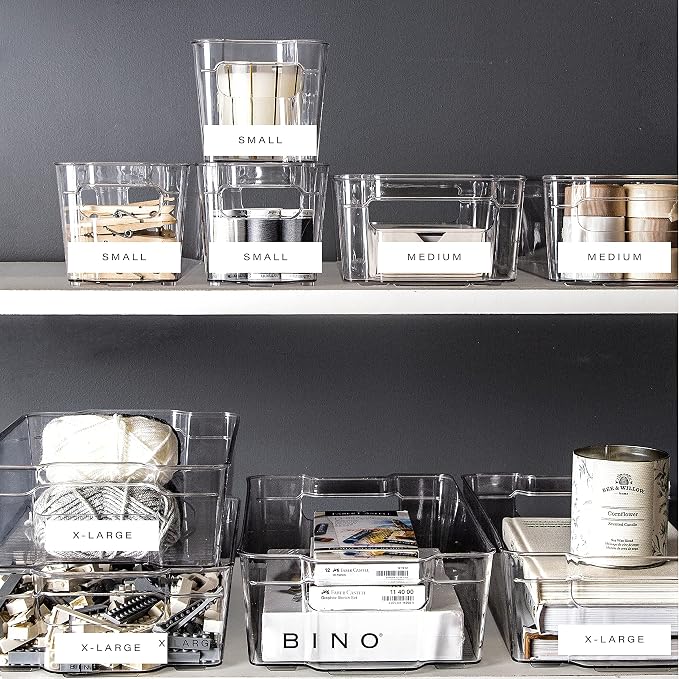 BINO | Stackable Storage Bins, Medium - 2 Pack THE STACKER COLLECTION Clear Plastic Built-In Handles BPA-Free Containers for Organizing Kitchen Pantry Multi-Use Organizer Bins