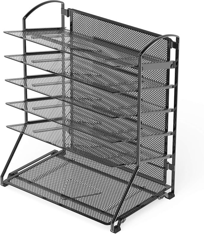 Simple Houseware 6-Tier Sliding File Organizer, Desk Letter Tray for Document and Mail Sorting, Black