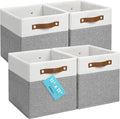OrganiHaus 11x11 Cube Storage Bins, Set of 4 - Fabric Storage Cubes | Sturdy, holds its shape; odor-free; fits ClosetMaid 11-inch shelves; vegan leather handles