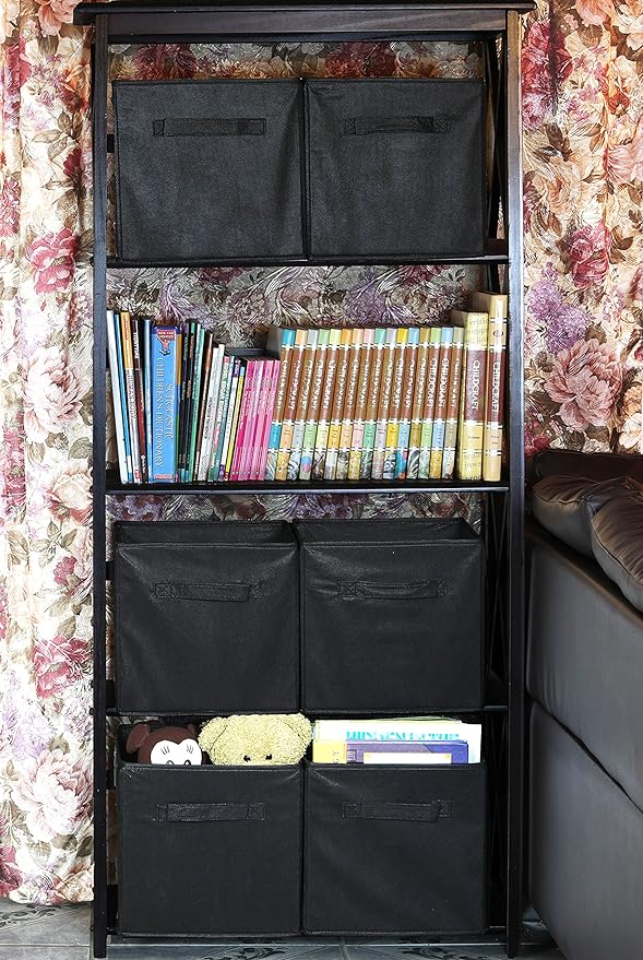 Simple Houseware Foldable Cube Storage Bins, 11-Inch Black, 6-Pack Fabric Cubes Organizer for Closet or Shelves
